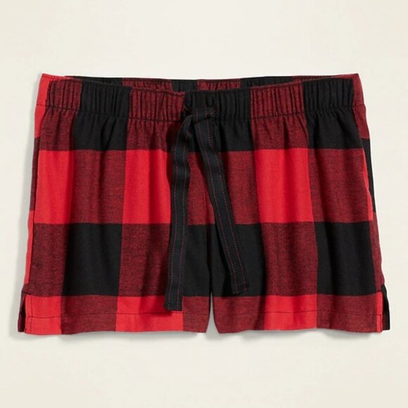NWT Old Navy Flannel Boxer Pajama Sleep Shorts Red Buffalo Plaid Women L XL - Picture 1 of 4